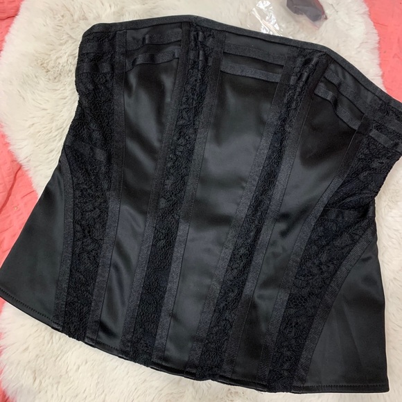 Cache Tops - New Cache Satin Corset Black Lace Zipper M